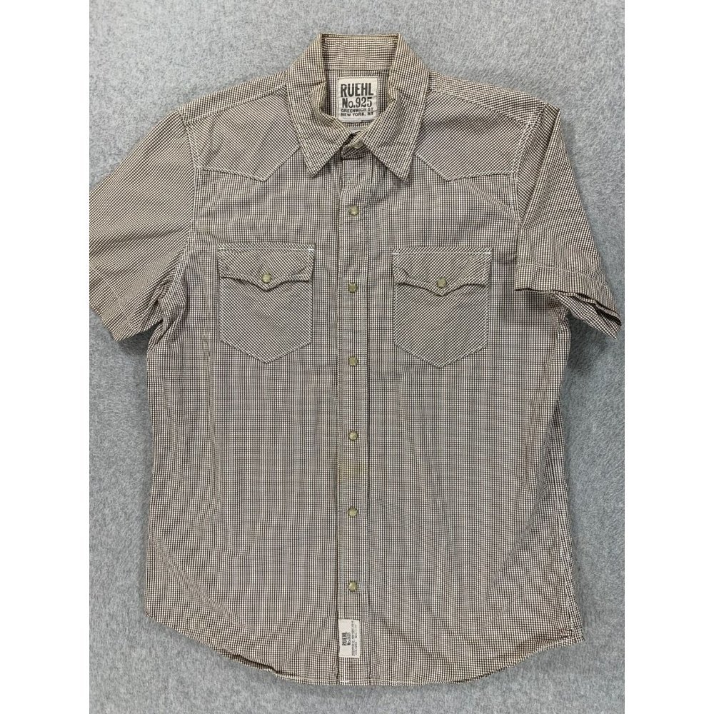 Ruehl No 925 Pearl Snap Short Sleeve Button Down Western Shirt (Men's Large)